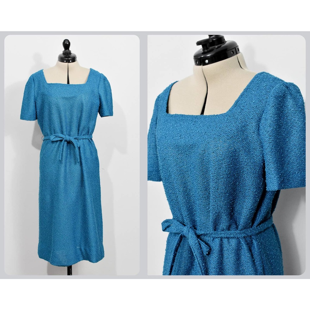 60s Blue Boucle Semi-Sheer Dress